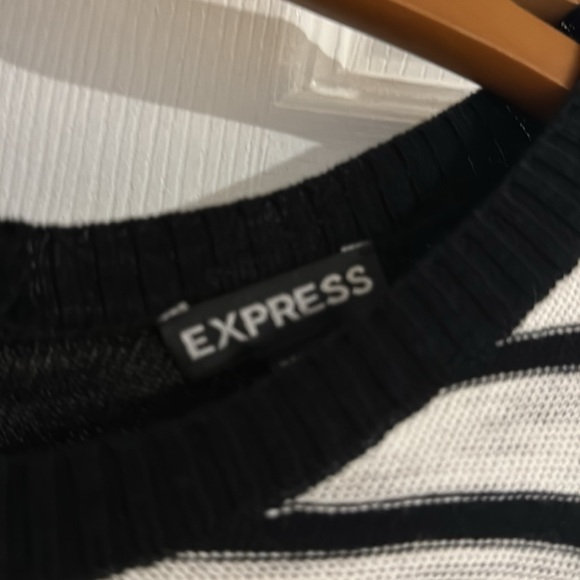 NWOT Express Zipper Back Black and White Striped Flare Dress with Long Sleeves M - Picture 3 of 5